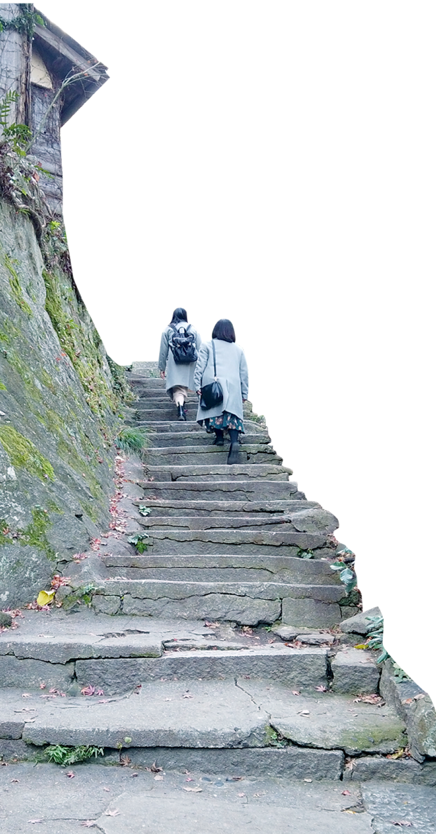 石階段を登る2人組の写真